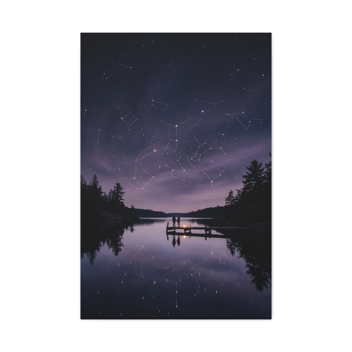Starlit Reflection Lovers Minimal Scene Wall Art & Canvas Print