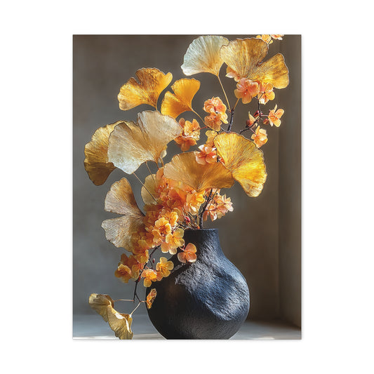 Gold Ginkgo Floral Vase Wall Art & Canvas Print