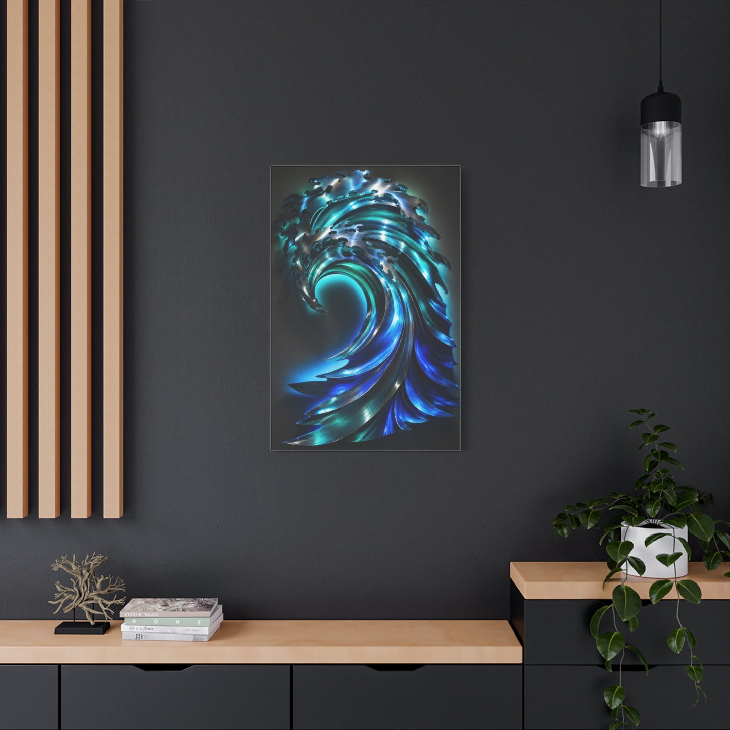 Illuminated Blue Wave Light Sculpture Wall Art & Canvas Print