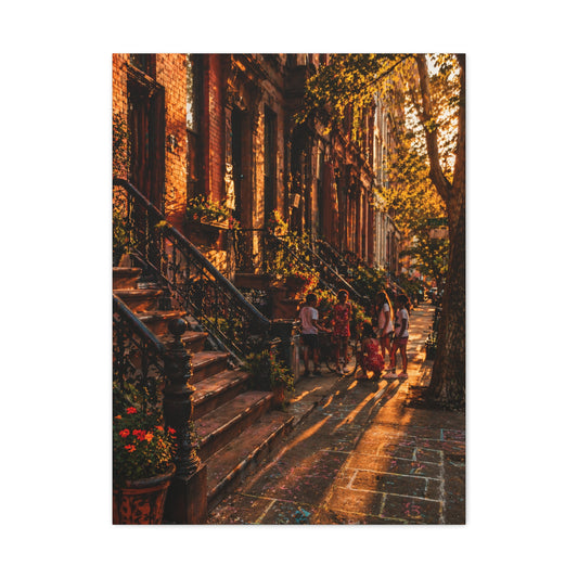 Harlem Brownstone Golden Hour Scene Wall Art & Canvas Print