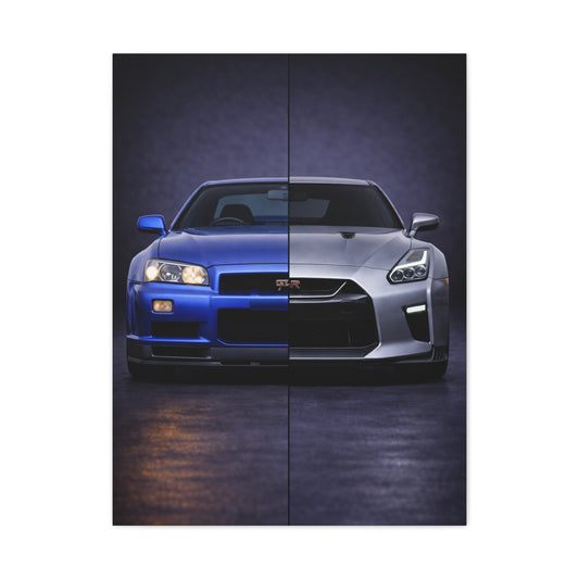 Nissan GT R Split R34 Skyline vs R35 Evolution Wall Art & Canvas Prints