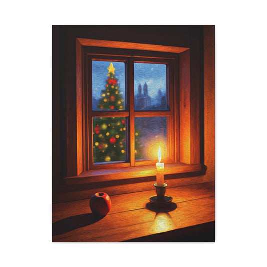 Cozy Christmas Window Candle Scene Wall Art & Canvas Print