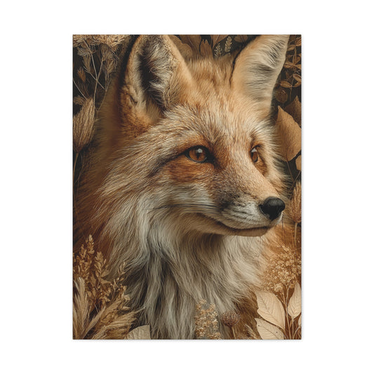 Neutral Botanical Fox Portrait Wall Art & Canvas Print