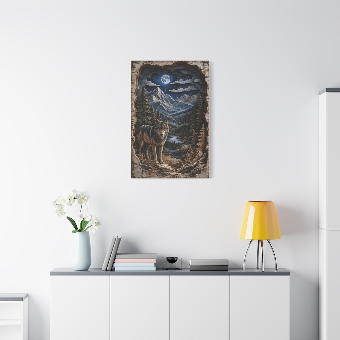 Rustic Mountain Wolf Shadowbox Landscape Wall Art & Canvas Print