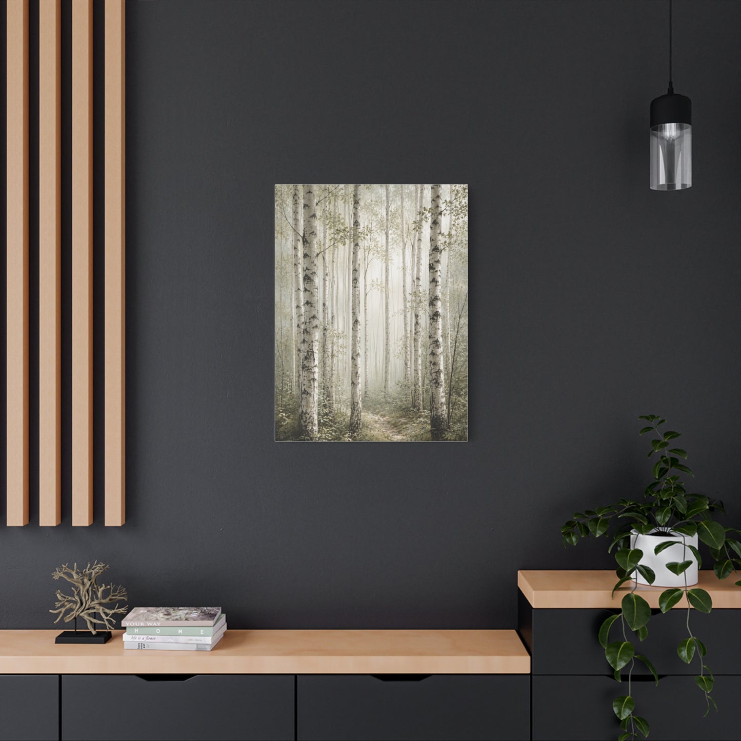 Soft Birch Forest Pathway Trees Wall Art & Canvas Print