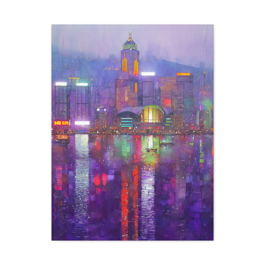 Hong Kong Skyline Neon Harbor Lights Wall Art & Canvas Print