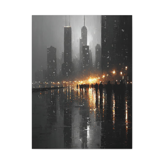 Rainy City Reflection Abstract Wall Art & Canvas Print