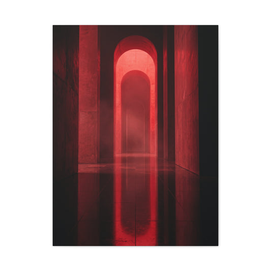 Minimal Crimson Architectural Corridor Wall Art & Canvas Print