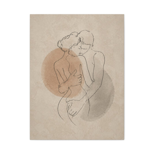 Minimal Line Couple Embrace Wall Art & Canvas Print
