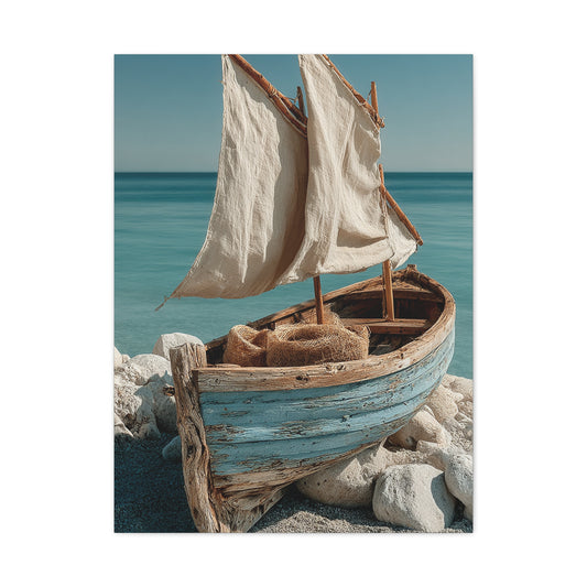 Driftwood Sailboat Coastal Sculpture Wall Art & Canvas Print
