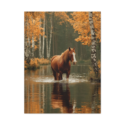 Autumn River Horse Reflection Wall Art & Canvas Print