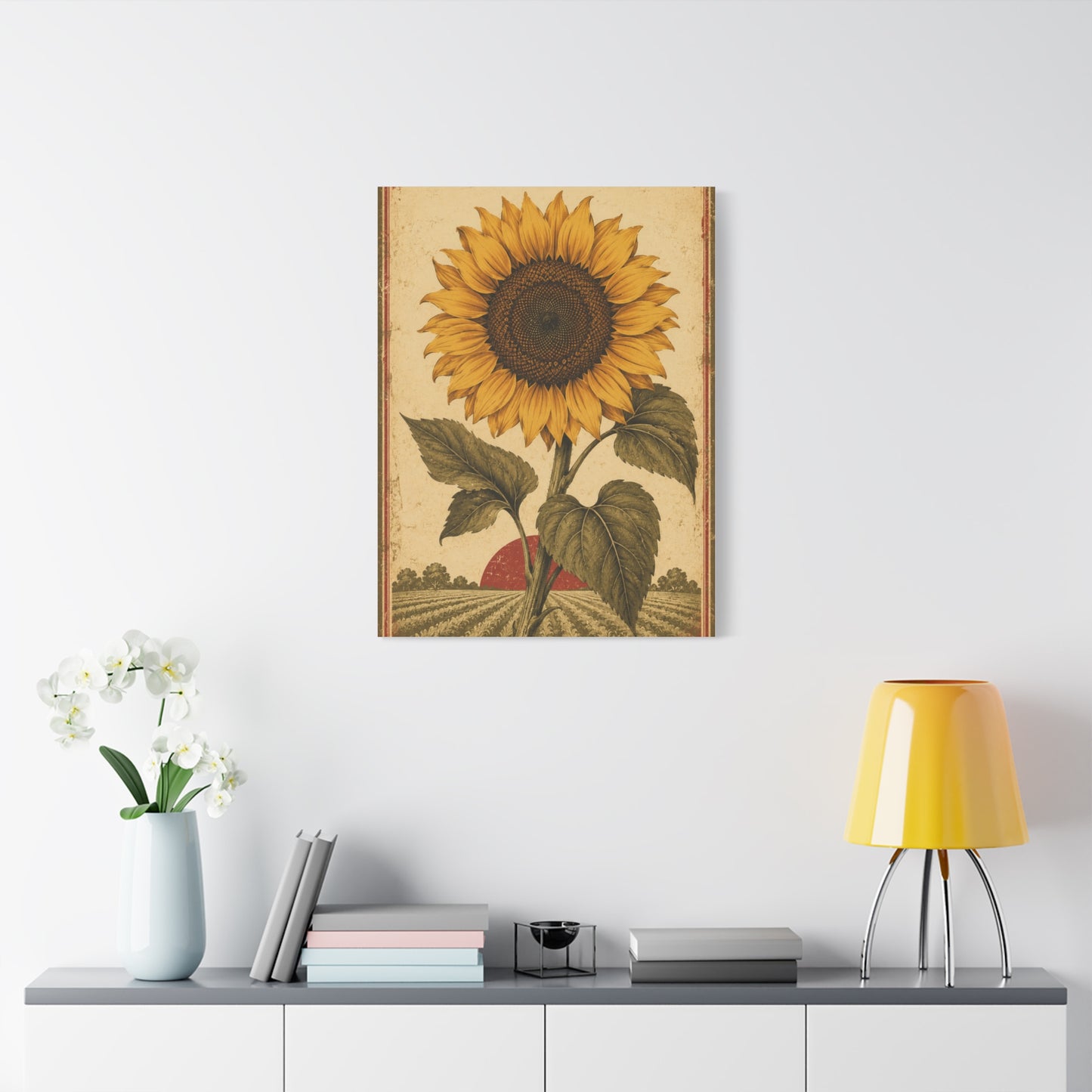 Heritage Field Sunflower Illustration Wall Art & Canvas Print