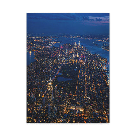Aerial Manhattan Night Grid Wall Art & Canvas Print