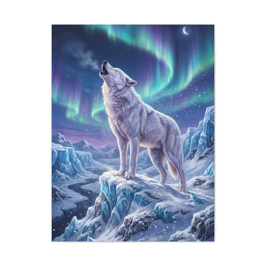 Arctic Wolf Aurora Borealis Scene Wall Art & Canvas Print