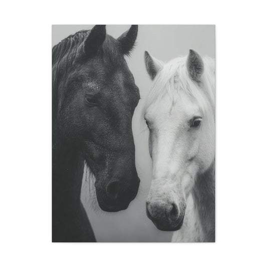Intimate Dual Horse Monochrome Wall Art & Canvas Print