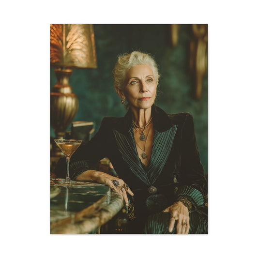 Silver-Haired Woman Martini Portrait Wall Art & Canvas Print
