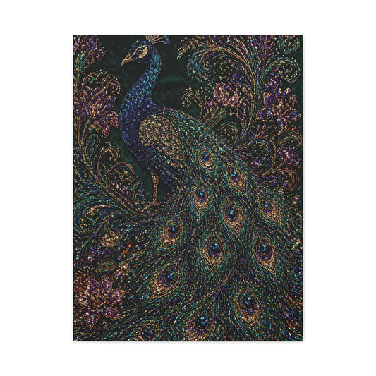 Beaded Textile Peacock Couture Wall Art & Canvas Print