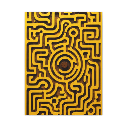 Circular Labyrinth Yellow Relief Design Wall Art & Canvas Print