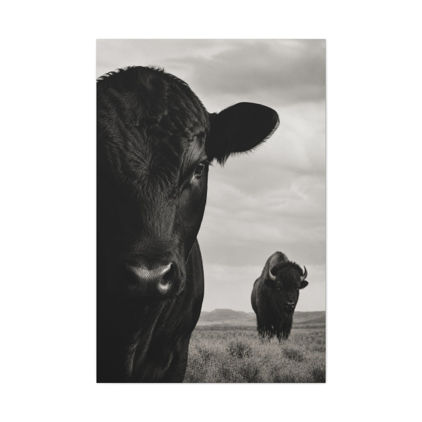 Black Angus & Bison Dual Portrait Landscape Wall Art & Canvas Print