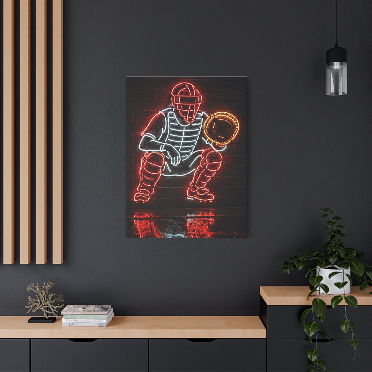 Neon Catcher Sign Sports Wall Art & Canvas Print
