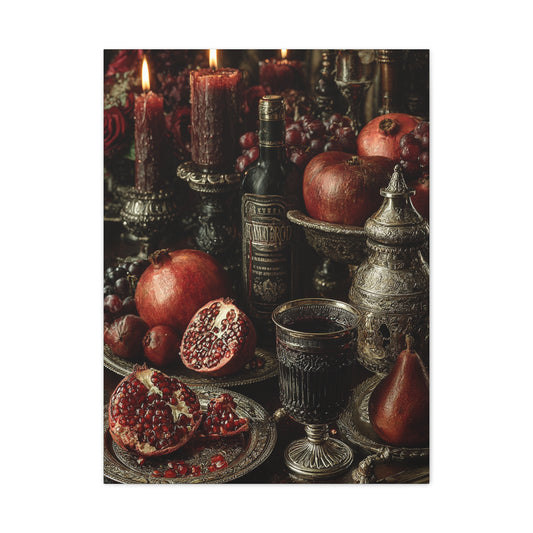 Pomegranate and Candlelight Renaissance Still Life Wall Art & Canvas Print