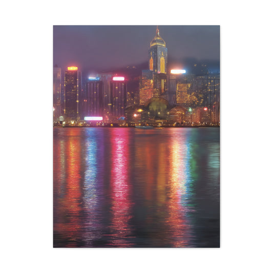 Hong Kong Skyline Rainy Neon Reflections Wall Art & Canvas Print