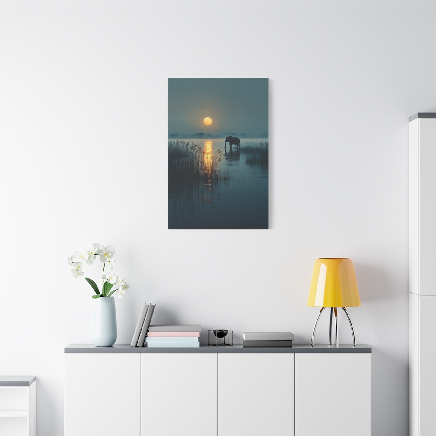 Moonlit Elephant Lake Reflection Wall Art & Canvas Print