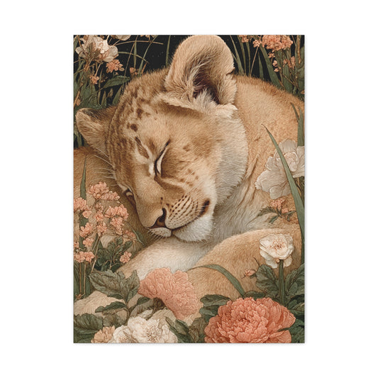 Lion Cub Floral Dream Portrait Wall Art & Canvas Print