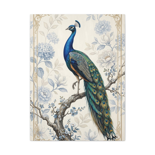 Elegant Blue Botanical Peacock Wall Art & Canvas Print