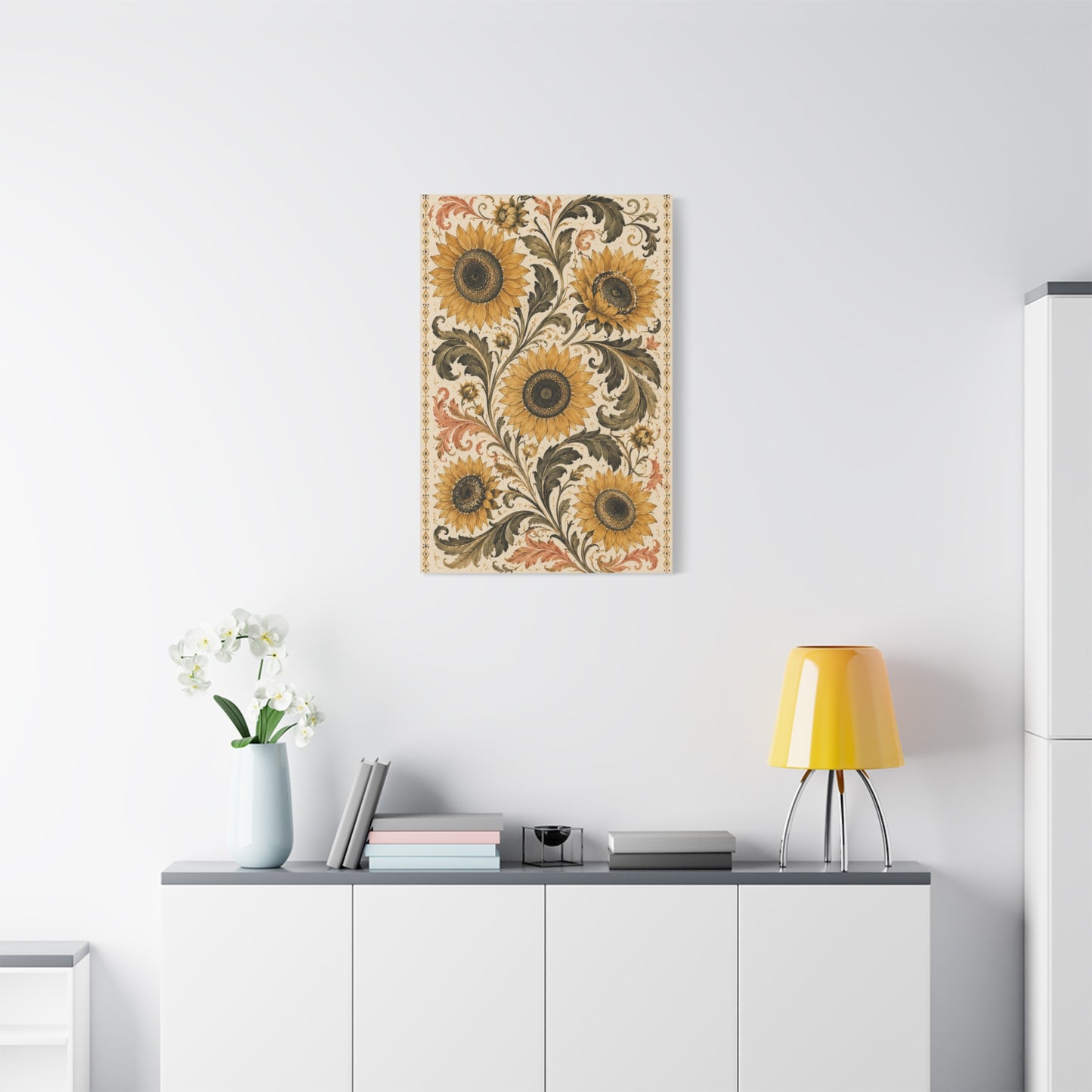 Vintage Botanical Sunflower Pattern Wall Art & Canvas Print