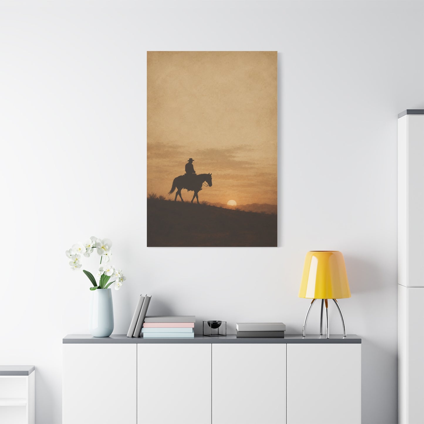 Vintage Cowboy Sunset Horizon Scene Wall Art & Canvas Print