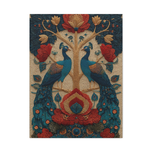 Folk Peacock Tree of Life Wall Art & Canvas Print