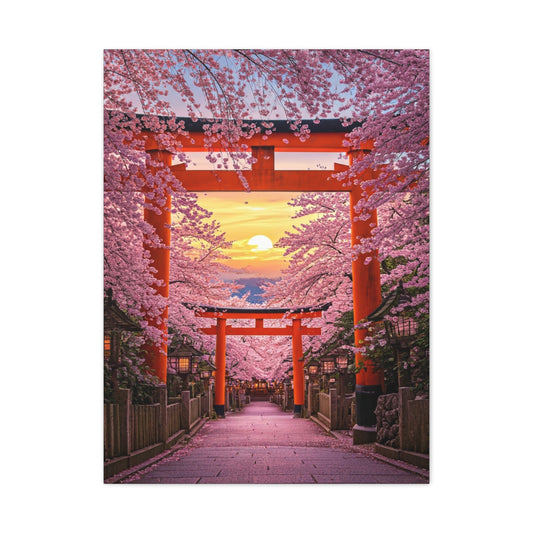 Torii Gate Sakura Pathway at Sunset Wall Art & Canvas Prints