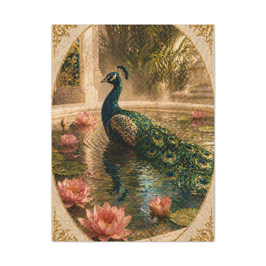 Lotus Pool Peacock Reflection Wall Art & Canvas Print