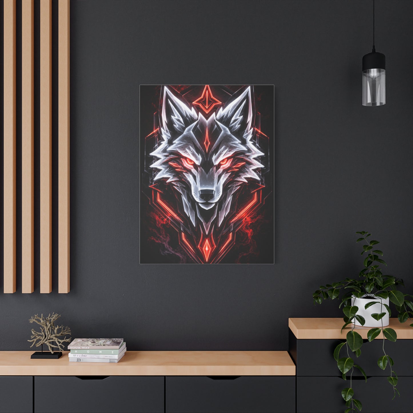 Futuristic Neon Wolf Emblem Geometric Wall Art & Canvas Print