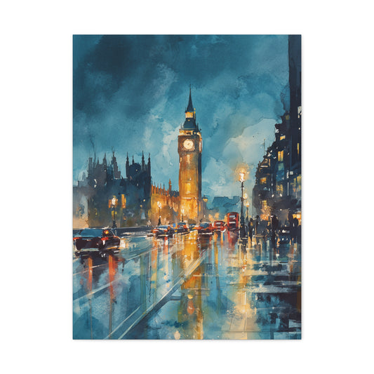 Rainy London Big Ben Reflection Wall Art & Canvas Print