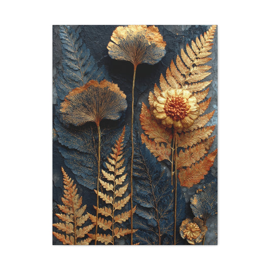 Golden Botanical Relief Composition Wall Art & Canvas Print