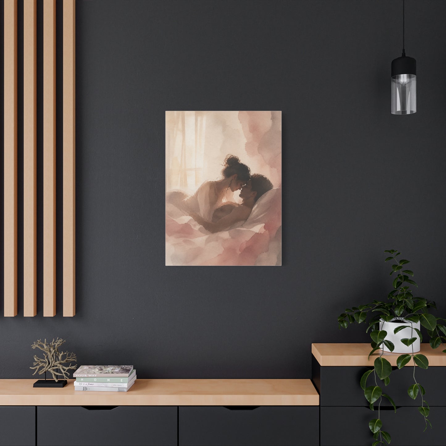 Soft Watercolor Lovers Sunrise Embrace Wall Art & Canvas Print