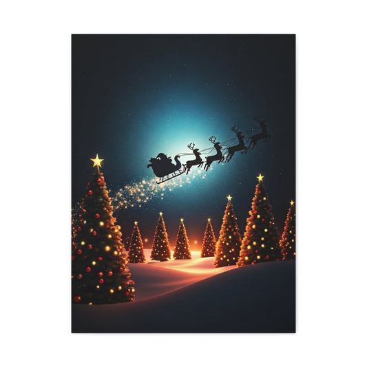 Santa Sleigh Midnight Flight Wall Art & Canvas Print