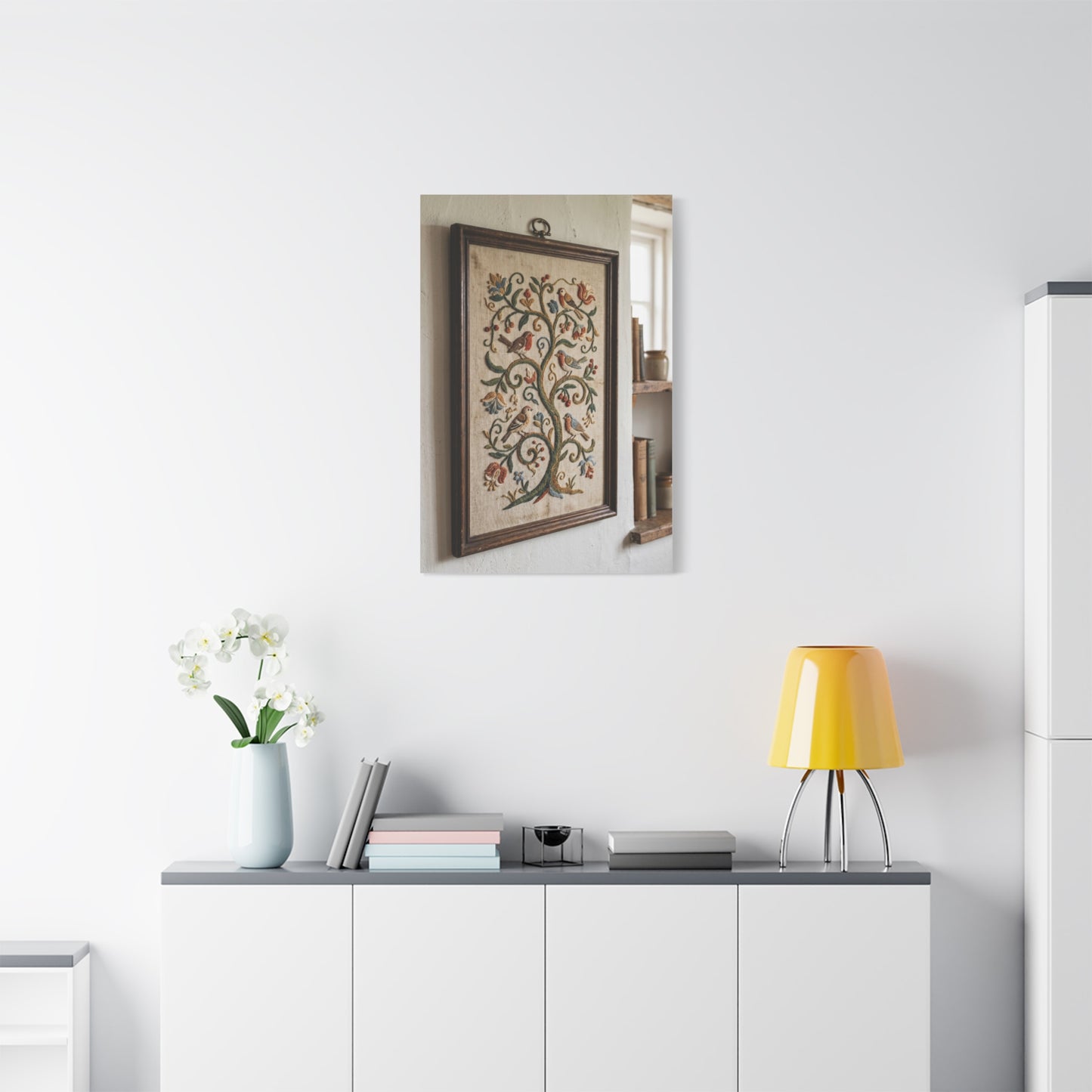 Framed Folk Tree Embroidery Study Wall Art & Canvas Print