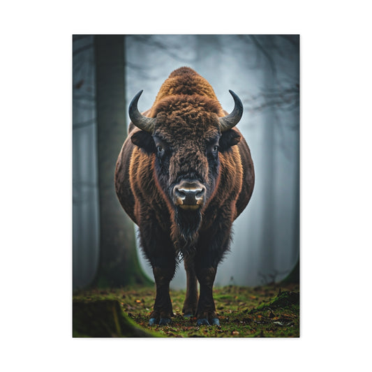 Bison Emerging from Forest Mist Wall Art & Canvas Print
