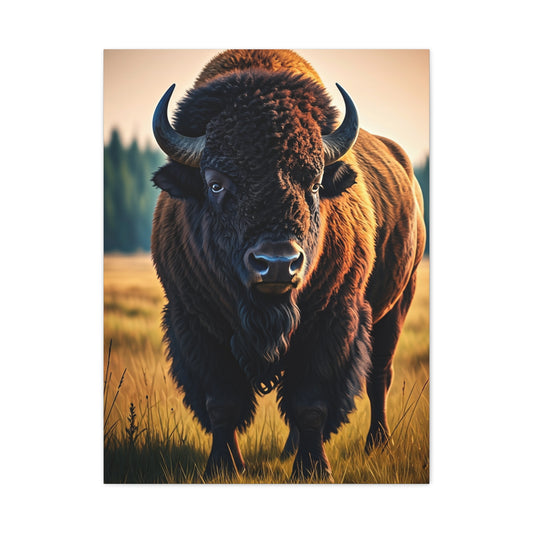 Prairie Bison Walking in Warm Golden Light Wall Art & Canvas Print