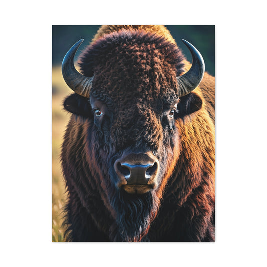Dramatic Frontal Bison with Warm Copper Tones Wall Art & Canvas Print