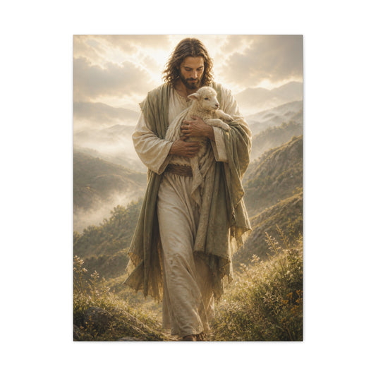 Jesus Carrying the Lamb at Dawn Wall Art & Canvas Print