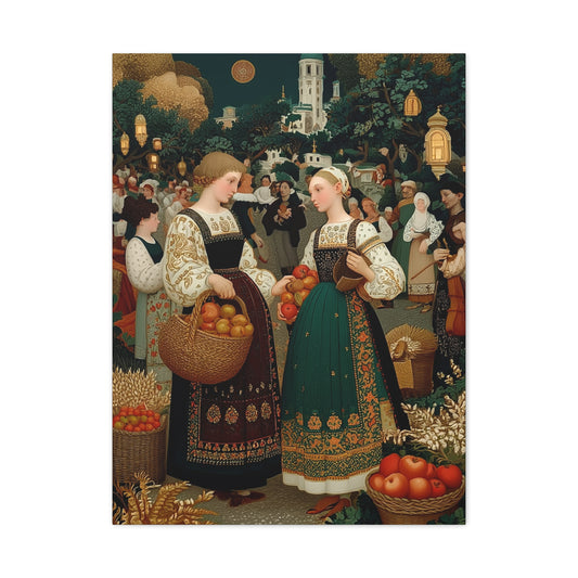 Village Harvest Festival Folk Scene Wall Art & Canvas Print