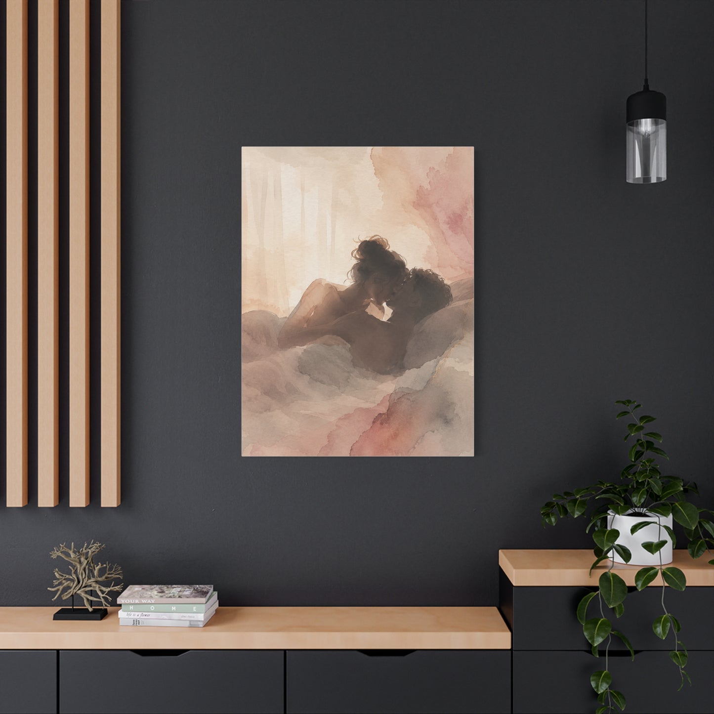 Blush Watercolor Lovers Close Embrace Wall Art & Canvas Print