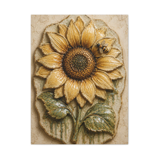 Hand-Glazed Ceramic Sunflower Plaque Wall Art & Canvas Print