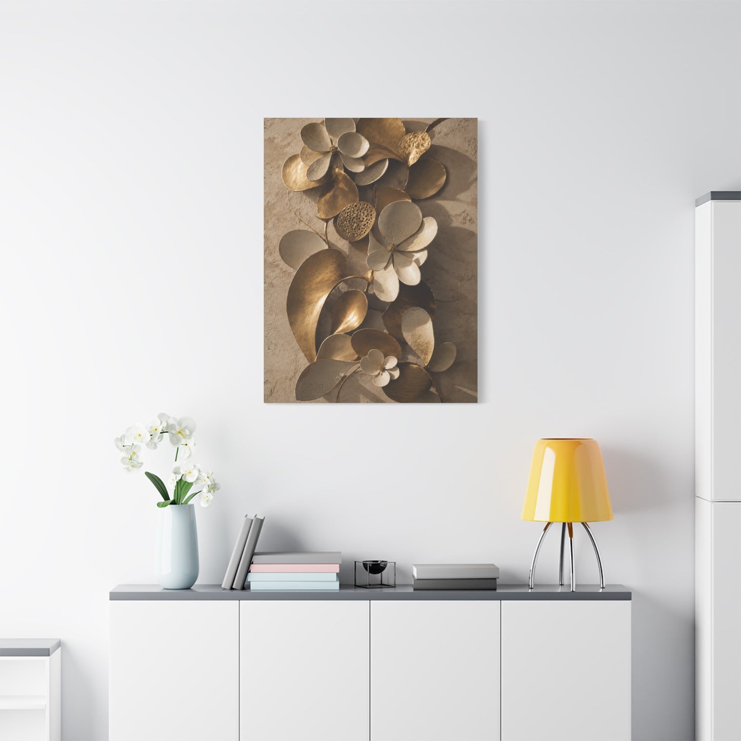 Brass and Ceramic Floral Relief Wall Art & Canvas Print