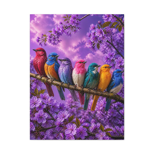 Vibrant Blossom Birds Garden Wall Art & Canvas Print