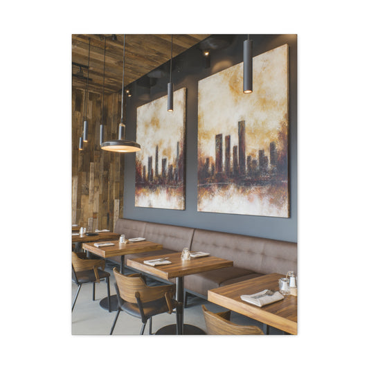 Elegant City Skyline Café Interior Wall Art & Canvas Print